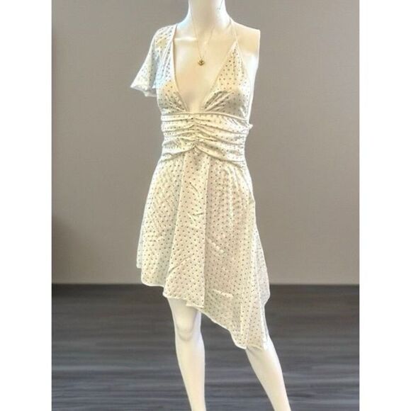 NWT WeWoreWhat silky charmeuse white asymmetrical dress with crystal Size 0 - Picture 2 of 7
